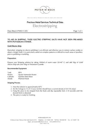 Download ELECTROSTRIPPING Technical Data Sheet